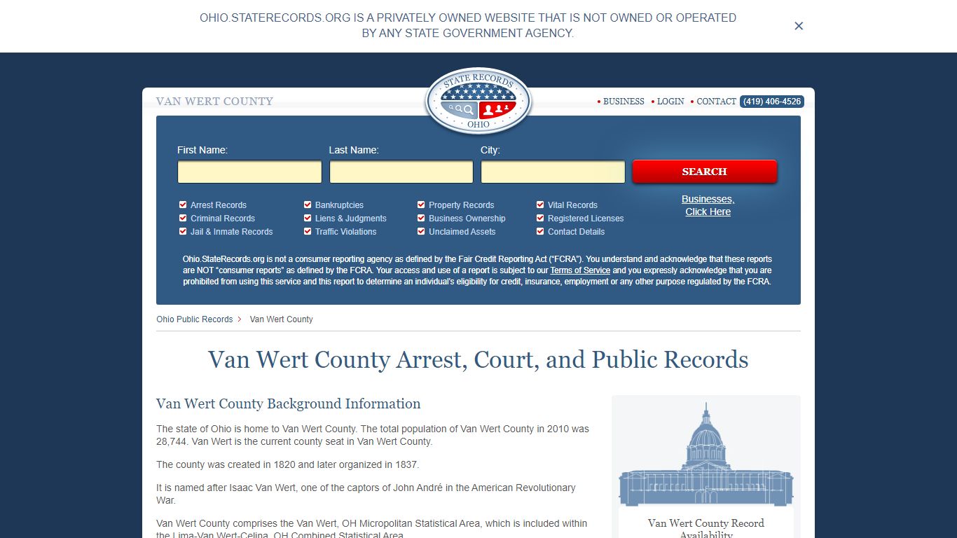 Van Wert County Arrest, Court, and Public Records